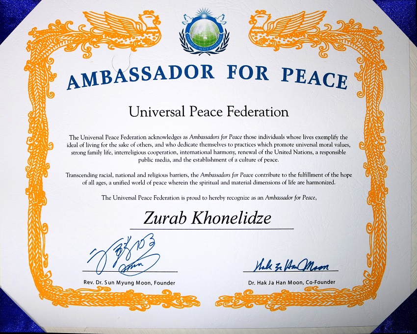 Rector Zurab Khonelidze was chosen as „Peace Ambassador“ by the World Peace Federation